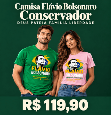 Camisa Flávio Bolsonaro Conservador, nas cores verde e rosa, por R$ 115.
